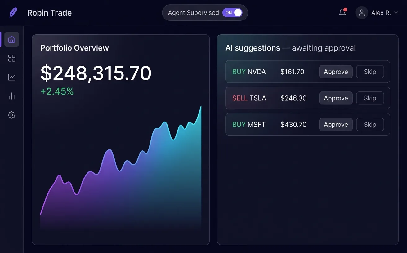 Robin Trade supervised agent dashboard with proposals and guardrails